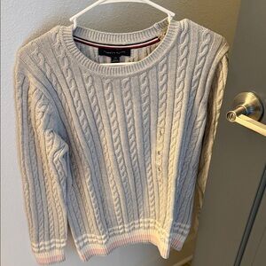 Tommy Hilfiger Light Gray Cable Knit Crewneck Sweater